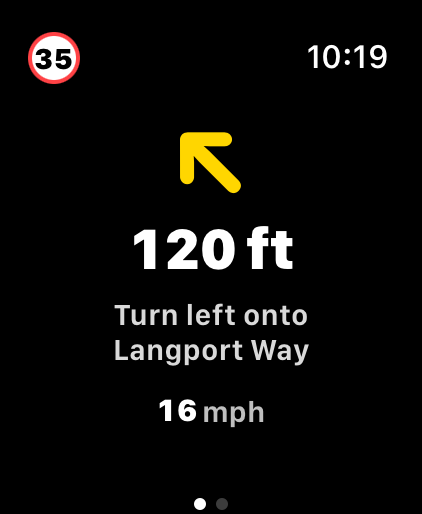 Apple Watch showing Urban Rider turn-by-turn directions on the rider's wrist.