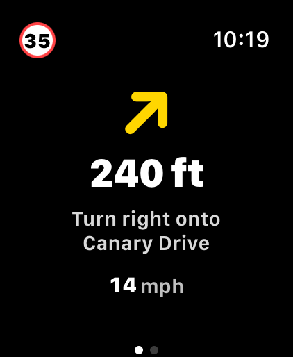Apple Watch showing the next turn on Urban Rider while riding.